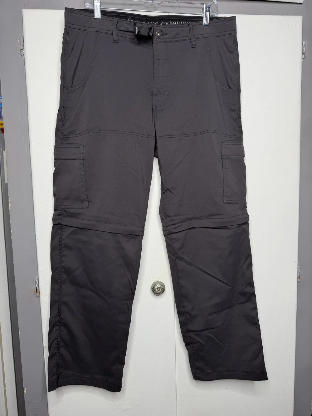 Prana Pants Mens 34x30 Gray Stretch Zion Belted Cargo Lightweight Nylon Hike